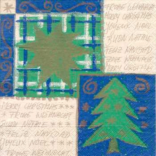 Serviette Stern, Tannenbaum, Schrift (Merry Christmas), Rarität